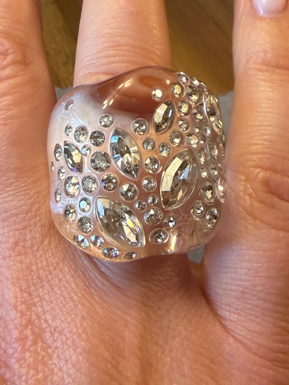 Alexis Bittar Clear Lucite Dome Ring with Crystal Accents
